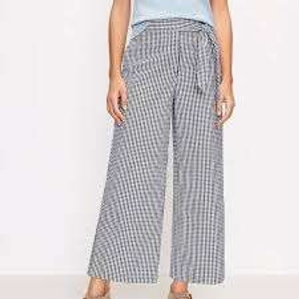 LOFT Gingham Paperbag Waist Wide‎ Leg Crop Pants Women's Black White - Size M